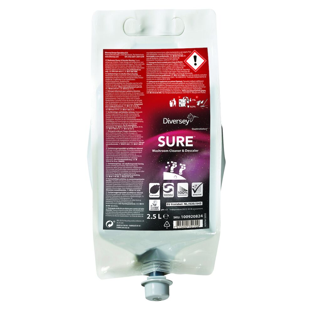 SURE Washroom Cleaner & Descaler QS 2x2.5L - Sanitärreiniger und Kalklöser in QuattroSelect®-Beutel