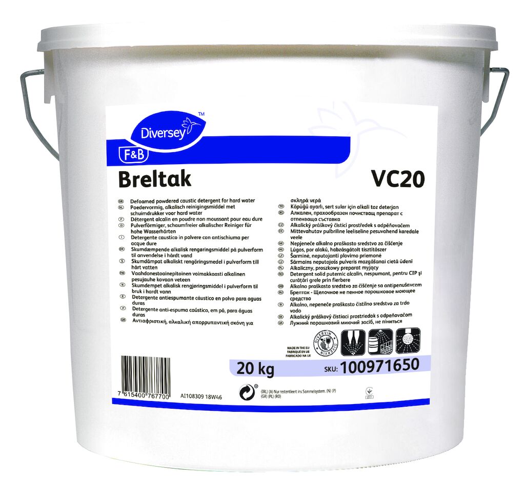 Breltak VC20 20kg - Pulverförmiger, schaumfreier alkalischer Reiniger für hohe Wasserhärten