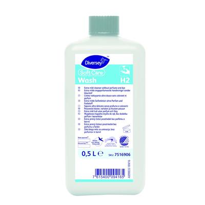 Soft Care Wash H2 10x0.5L - Handseife, für sensible Haut, mild, ohne Parfüm und ohne Farbstoffen, in 500 ml Euroflasche, umweltzertifiziert